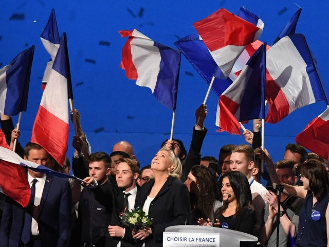 VILLEPINTE, FRANCE - MAY 01: Presidential Candidate Marine Le Pen thanks her supporters d