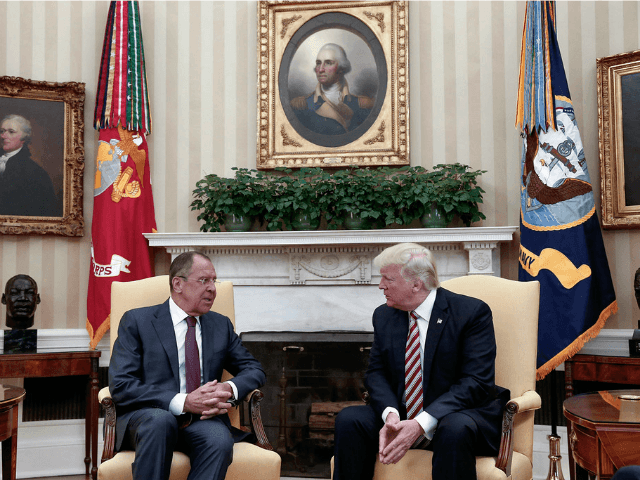 US President Donald Trump, right, meets Russian Foreign Minister Sergey Lavrov at the Whit