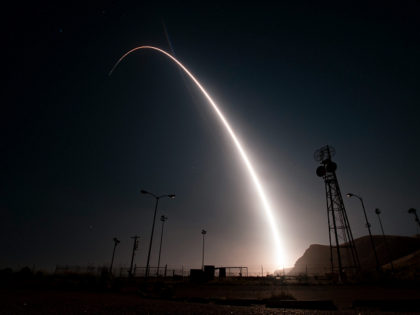 In this image taken with a slow shutter speed and provided by the U.S. Air Force, an unarmed Minuteman 3 intercontinental ballistic missile launches during an operational test early Wednesday, April 26, 201, from Vandenberg Air Force Base, Calif. The target of the test was in the Pacific Ocean. An …