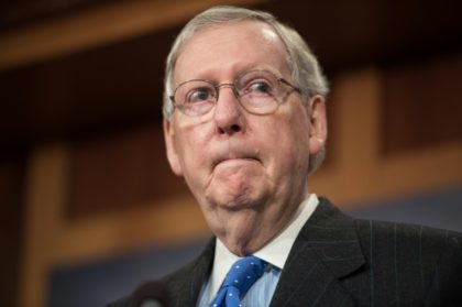 US Senate Majority Leader Mitch McConnell speaks to the press at the Capitol in Washington