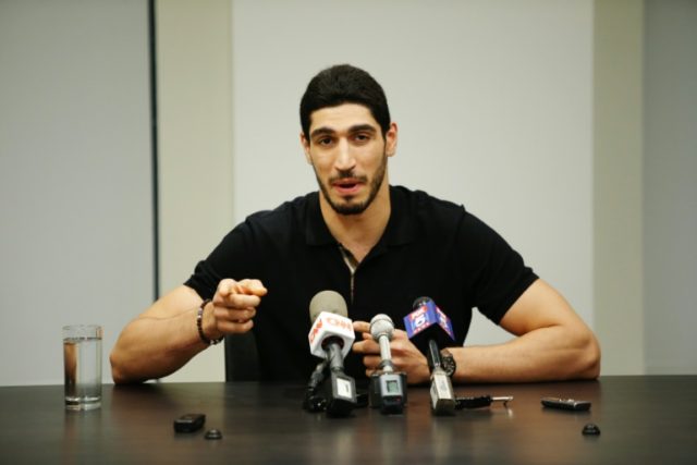 Turkish NBA Player Enes Kanter speaks to media during a news conference about his detentio
