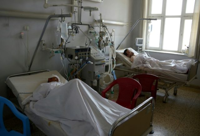 Wounded Afghan soldiers in hospital in Mazar-i-Sharif on April 22, 2017, following an atta