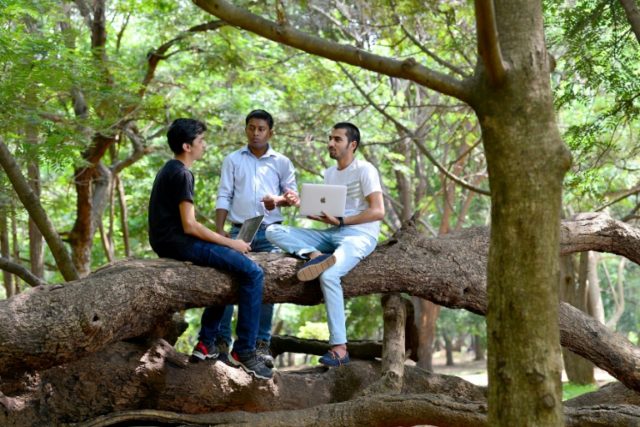 "Ethical hackers" Anand Prakash (R), Shashank (L), and Rohit Raj (C), who break into compu