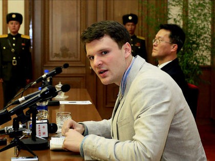 American student Otto Warmbier speaks as Warmbier is presented to reporters Monday, Feb. 29, 2016, in Pyongyang, North Korea. North Korea announced late last month that it had arrested the 21-year-old University of Virginia undergraduate student. (AP Photo/Kim Kwang Hyon)