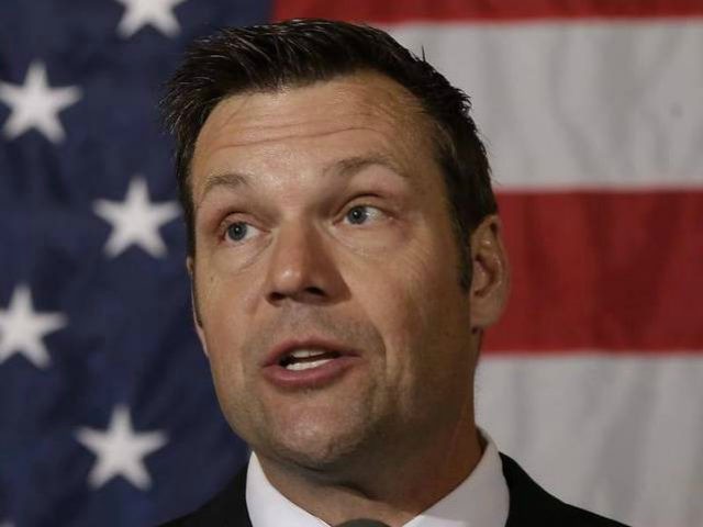In a Tuesday, Nov. 4, 2014 file photo, Kansas Secretary of State Kris Kobach makes his victory speech at a Republican watch party, in Topeka, Kan. The U.S. 10th Circuit Court of Appeals recently overturned a federal judge’s order that would have forced federal election officials to add citizenship documentation …