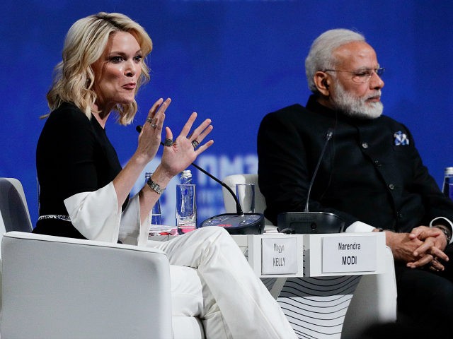 NBC journalist Megyn Kelly, left, and Indiain Prime Minister Narendra Modi attend the St.
