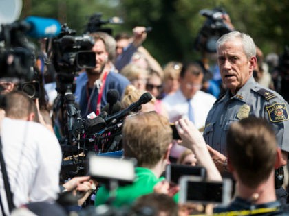 Michael Brown, Alexandria Chief of Police, briefs members of the press near Eugene Simpson Field, the site where a gunman opened fire June 14, 2017 in Alexandria, Virginia. Multiple injuries were reported from the instance, the site where a congressional baseball team was holding an early morning practice, including House …