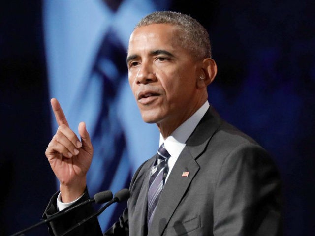 Former President Barack Obama delivers his keynote speech to the Montreal Chamber of Comme