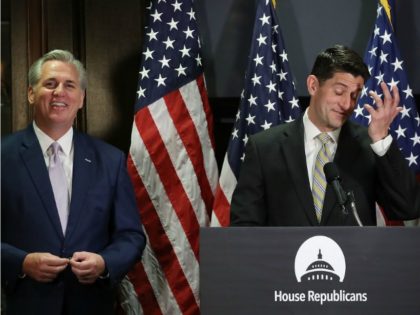 House Speaker Paul Ryan (R-WI), (R), and House Majority Leader, Kevin McCarthy (R-CA), speak to the media after attending the weekly House Republican Conference, at the Capitol Hill Club, December 6, 2016 in Washington, DC. (Photo by Mark Wilson/Getty Images)