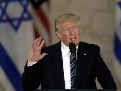 US President Donald Trump delivers a speech at the Israel Museum in Jerusalem on May 23, 2017. (AFP Photo/Menahem Kahana)