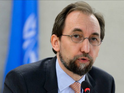 United Nations High Commissioner for Human Rights Zeid Ra'ad Al Hussein delivers a speech at the opening of a new Council's session on June 13, 2016 in Geneva. Registration centers for migrants arriving on the Greek islands from the Turkish coast are essentially 'large areas of forced confinement', on Monday …