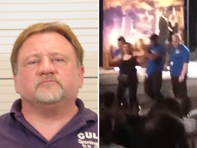 Mugshot of James T. Hodgkinson next to a still frame of conservative journalist Laura Loomer being led away from the stage by security at New York City's Shakespeare in the Park.