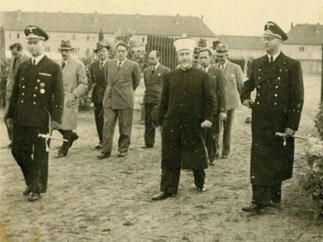 Haj Amin al-Husseini pictured visiting an unnamed German camp during World War II. . (phot