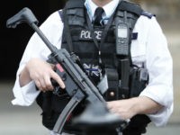 Armed police patrol by the Houses of Parliament on June 16, 2017. London police today arrested a man at the fence surrounding the British parliament on suspicion of carrying a knife, which comes nearly three months after an Islamist terror attack in the same area. / AFP PHOTO / Tolga …