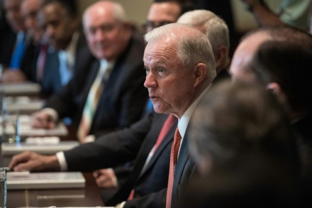 US Attorney General Jeff Sessions speaks during a cabinet meeting at the White House, in W
