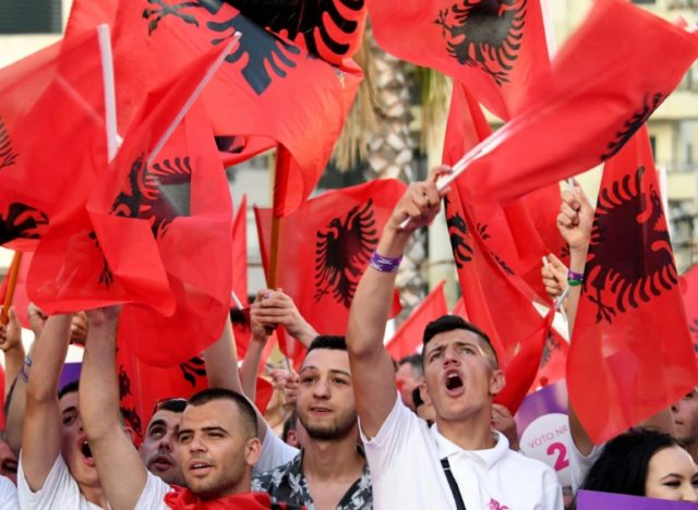 Supporters attend a campaign rally of Albania's Prime Minister ahead of the upcoming gener