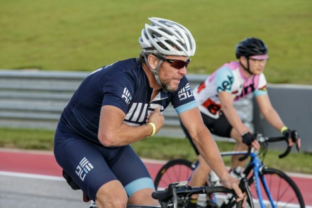 Cyclist Lance Armstrong participates in bike night at Circuit of the Americas (COTA) wher