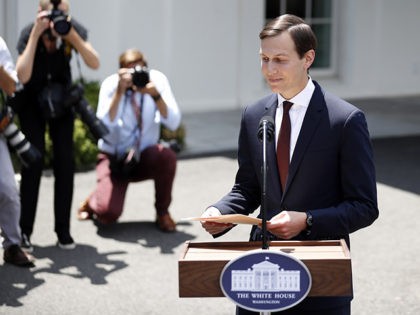 White House senior adviser Jared Kushner prepares to leave after speaking to reporters out