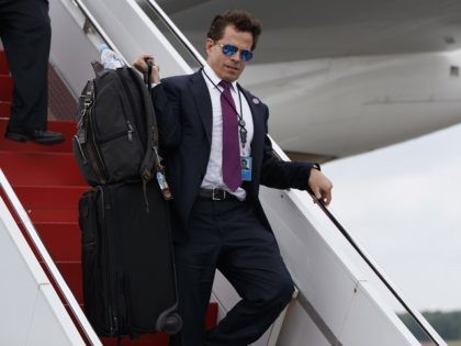 White House communications director Anthony Scaramucci walks down the steps of Air Force O