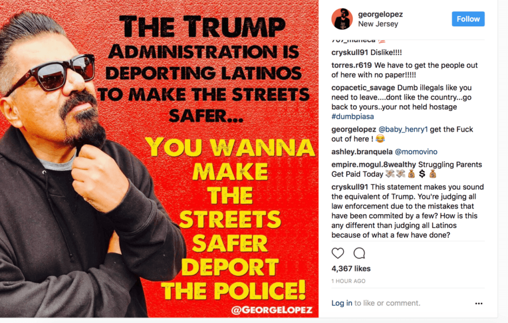 George Lopez suggests deporting police in his anti-Trump Instagram post.