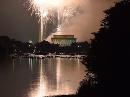 Fireworks explode over the Lincoln Memorial, the Washington Monument and the US Capitol in celebration of Independence Day in Washington, DC on July 4, 2015 . AFP PHOTO/MLADEN ANTONOV (Photo credit should read MLADEN ANTONOV/AFP/Getty Images)