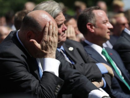 Gary Cohn wipes his brow as President Trump announces the U.S. will exit Paris Climate deal.
