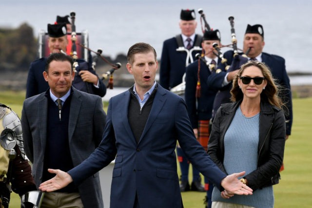 TURNBERRY, SCOTLAND - JUNE 28: Eric Trump and his wife Lara attend the opening Trump Turn