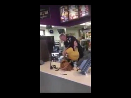 Police arrest a woman identified only as Margarita, a former Taco Bell employee, who allegedly walked inside her former place of employment and threw gallons of tea in a fight with the manager, according to a video released Saturday.