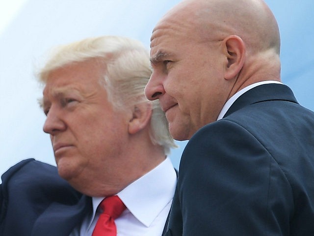 US President Donald Trump and National Security Adviser H. R. McMaster board Air Force One before departing from Andrews Air Force Base for Miami, Florida on June 16, 2017. / AFP PHOTO / MANDEL NGAN (Photo credit should read MANDEL NGAN/AFP/Getty Images)