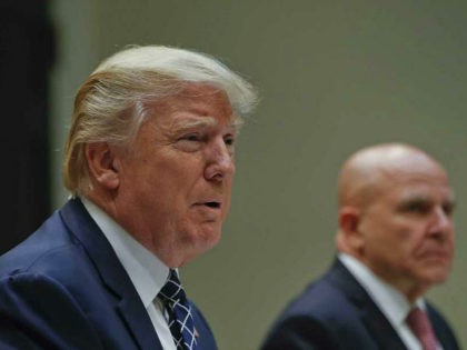 President Donald Trump, with National Security Adviser H.R. McMaster, right, speaks while having lunch with services members in the Roosevelt Room of the White House in Washington, Tuesday, July 18, 2017. (AP Photo/Pablo Martinez Monsivais)