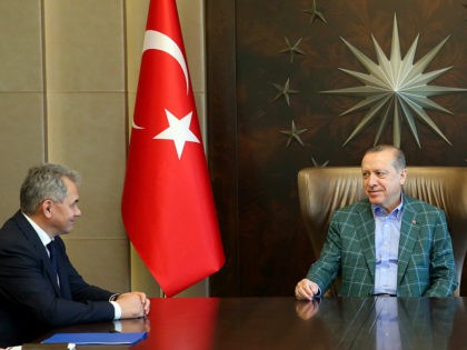 Turkey's President Recep Tayyip Erdogan, right, meets with Russia's Defence Minister Sergei Shoigu, left, in Istanbul, Sunday, July 2, 2017. (Presidency Press Service, Pool Photo via AP)