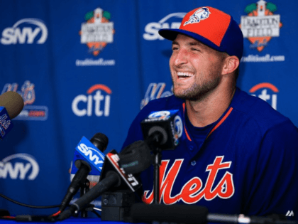 PORT ST. LUCIE, FL - SEPTEMBER 20: Tim Tebow #15 of the New York Mets speaks at a press conference after a work out at an instructional league day at Tradition Field on September 20, 2016 in Port St. Lucie, Florida. (Photo by Rob Foldy/Getty Images)