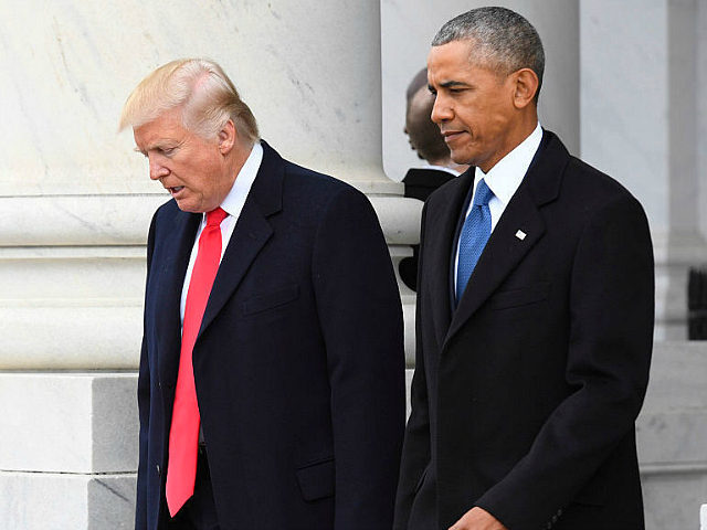 WASINGTON, DC - JANUARY 20: President Donald Trump and former President Barack Obama walk