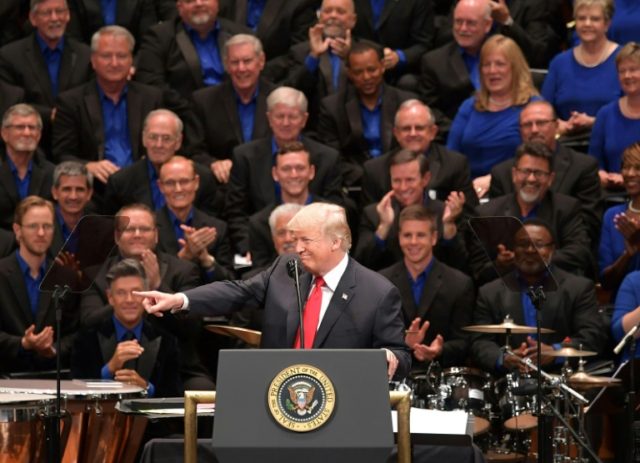 President Donald Trump speaks during the "Celebrate Freedom Rally" concert at the John F.