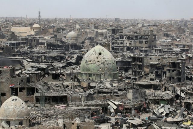 A picture taken on July 9, 2017, shows a general view of the destruction in Mosul's Old Ci