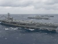 Aircraft carrier the USS Nimitz takes part in an exercise in the Bay of Bengal in July 2017 in this US Navy handout photograph