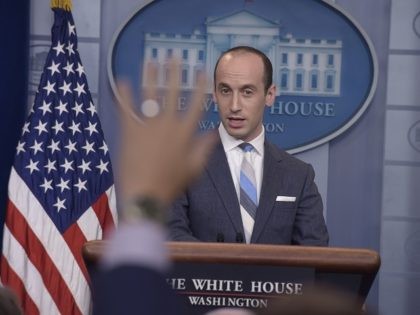 White House senior policy adviser Stephen Miller speaks during the daily briefing at the W