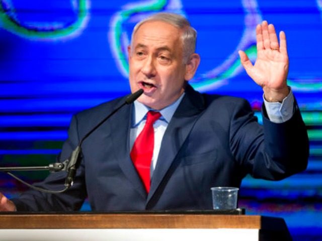 Israel's Prime Minister Benjamin Netanyahu talks during his Likud Party conference in