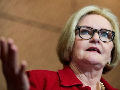 Sen. Claire McCaskill (D-MO) participates in the news conference with survivors of sexual assault to urge the Senate to pass the Campus Accountability and Safety Act on Tuesday, April 26, 2016. (Photo By Bill Clark/CQ Roll Call) (CQ Roll Call via AP Images)