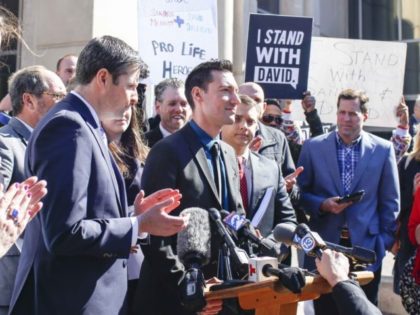 HOUSTON, TX - FEBRUARY 04: David Daleiden, a defendant in an indictment stemming from a Planned Parenthood video he helped produce, speaks to the media after appearing in court at the Harris County Courthouse on February 4, 2016 in Houston, Texas. Daleiden is facing an indictment on a misdemeanor count …