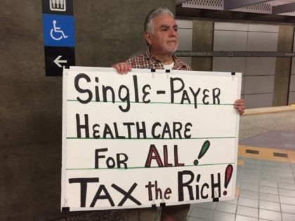 Single-Payer Health Care protester (Joel Pollak / Breitbart News)