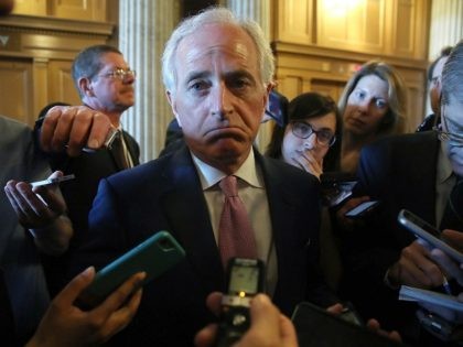 WASHINGTON, DC - MAY 10: Sen. Bob Corker (R-TN) speaks to reporters about President Trump's firing of FBI Director James Comey, on Capitol Hill May 10, 2017 in Washington, DC. (Photo by Mark Wilson/Getty Images)