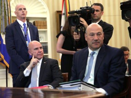 WASHINGTON, DC - JUNE 27: National Economic Council Director Gary Cohn (R) and National Security Adviser H. R. McMaster (L) sit in during a phone call between U.S. President Donald Trump and Irish Prime Minister Leo Varadkar in the Oval Office of the White House June 27, 2017 in Washington, …