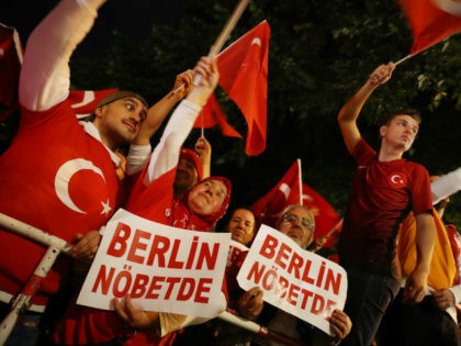 BERLIN, GERMANY - JULY 15: Pro-Erdogan Berlin Turks, including some holding signs in Turki