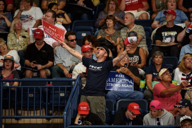 YOUNGSTOWN, OH - JULY 25: Supporters of U.S. President Donald Trump attend a rally at the