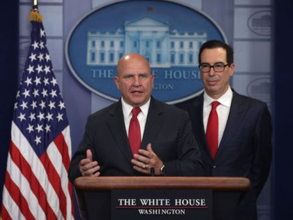 WASHINGTON, DC - AUGUST 25: U.S. Treasury Secretary Steven Mnuchin (R) and National Security Adviser H.R. McMaster (L) speak to members of the White House press corps during a daily briefing at the James Brady Press Briefing Room of the White House August 25, 2017 in Washington, DC. The U.S. …