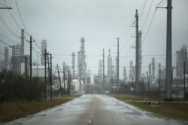 CORPUS CHRISTI, TX - AUGUST 25: An oil refinery is seen before the arrival of Hurricane H