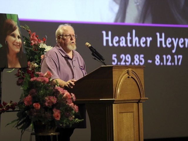 CHARLOTTESVILLE, VA - AUGUST 16: Mark Heyer, the father of Heather Heyer, speaks during a