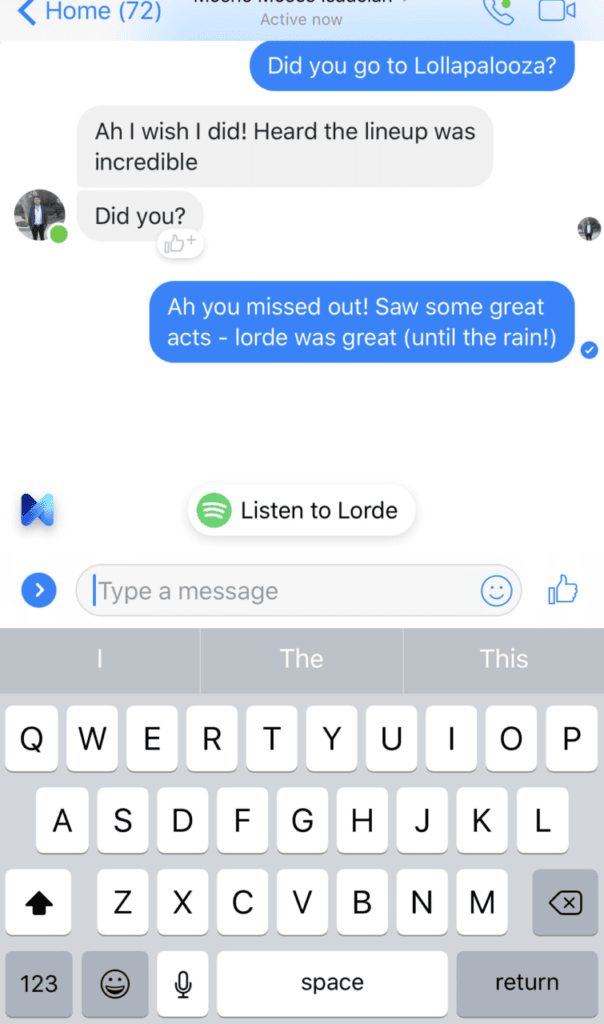 Facebook Messenger suggests songs based on conversation