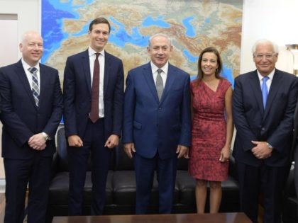 Netanyahu meets with U.S. delegation including Ambassador David Friedman, Jared Kushner, Dina Powell, Jason Greenblatt, on August 24, 2017, (Amos Ben Gershom/GPO)